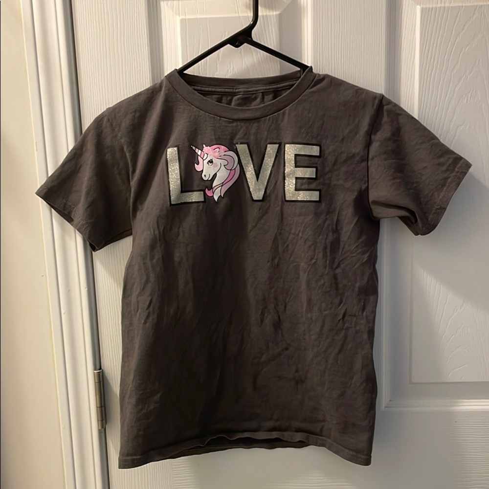 Gray Unicorn Love Kids T-Shirt